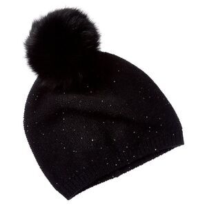 Sofiacashmere Lurex Lattice Stitch Cashmere Hat, Black